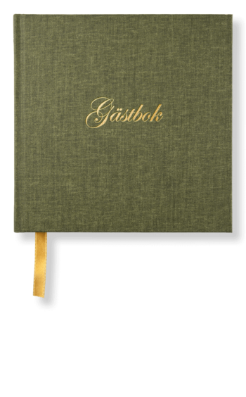 Blank gästbok, guld text, Khaki green